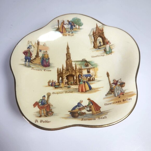 Royal Winton Pedestal Dish Grimwades England Old English Markets Bone China - Picture 2 of 9